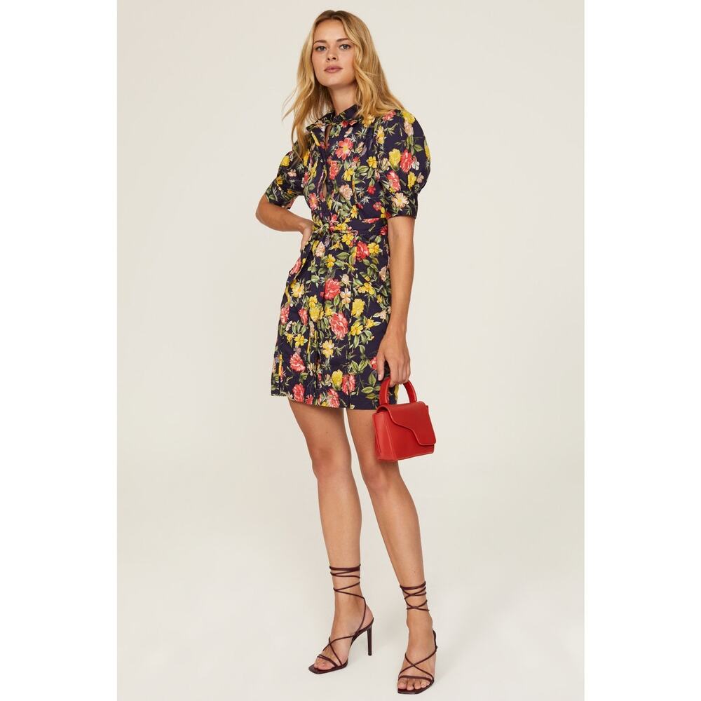 Marissa Webb Navy Floral Mini Dress with Yellow & Pink Blooms